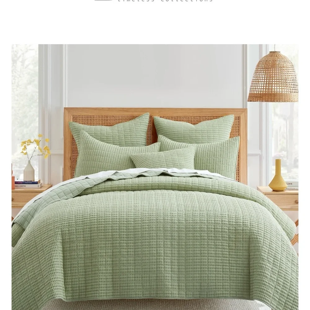 Soft Sage Waffle Duvet Cover Set - Lightweight Textured Bedding